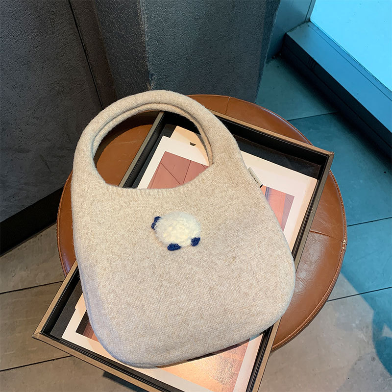 korean ins style knitted bag design sense niche handbag fashion all-matching casual handbag knitted hand bag details Picture