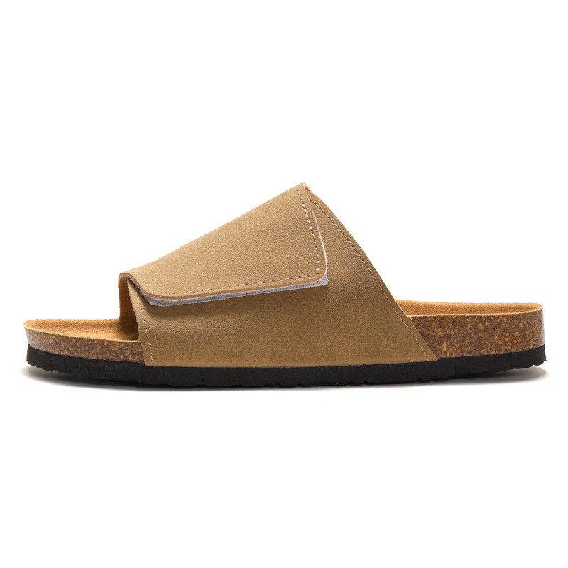 ruizustock men's cork slippers fashionable student slippers men's beach shoes matte leather Item Picture