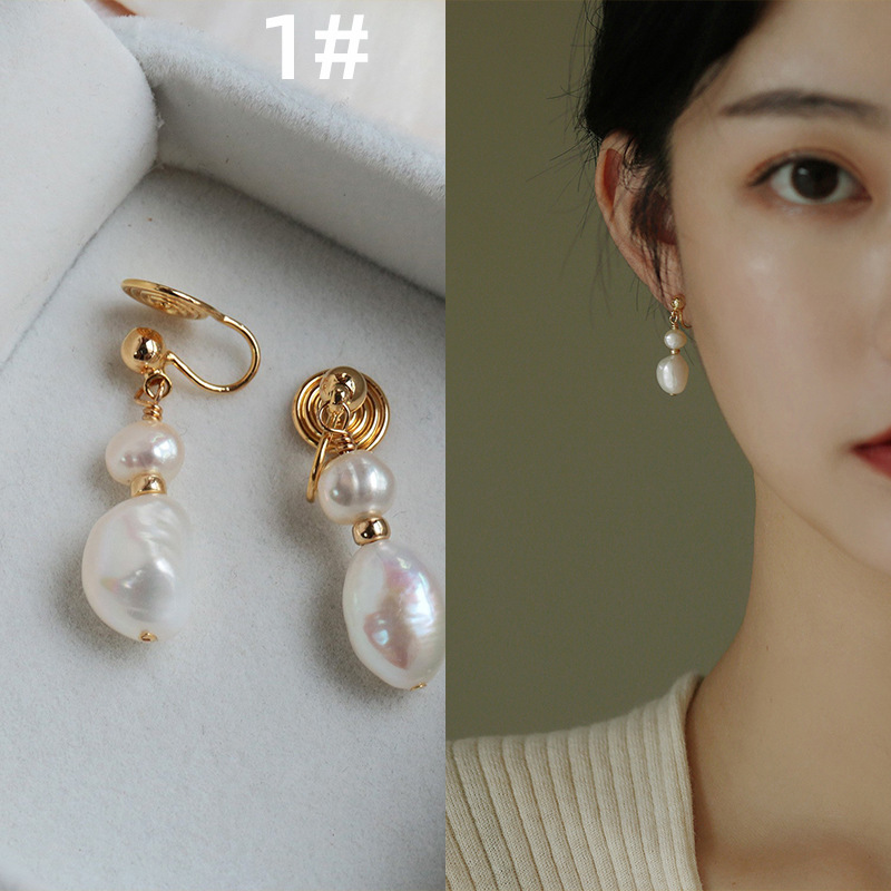 mosquito coil ear clip non-pierced high-grade niche vintage earrings women's elegant pearl ear clip light luxury korean earrings details Picture