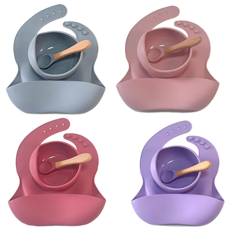 maternal and child supplies children's tableware set baby solid food bowl spoon silicone tableware baby food supplement tools bowl with suction cup full figure