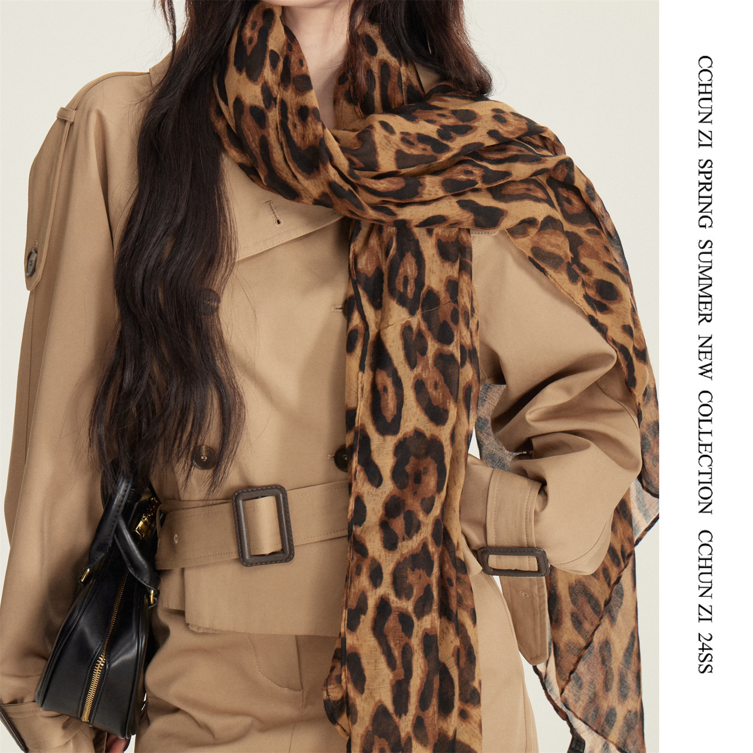 [chun zi] millennium style vintage leopard print silk scarf women's thin printed hot girl scarf fashion hong kong style shawl full figure