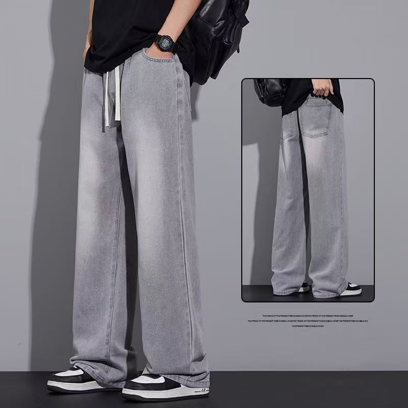 skinny jeans men's 2025 new loose straight machete autumn and winter fleece-lined youth elastic waist long pants Specification drawing