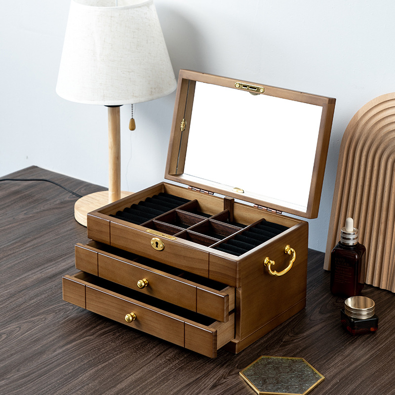 solid wood jewelry box vintage organizer box with lock necklace earring ring finishing wooden storage jewelry box exquisite Application Scenario