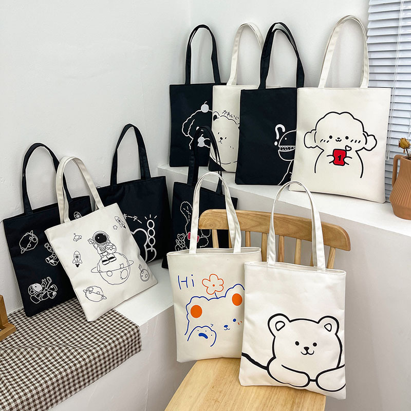 fashion simple japanese backpack summer new korean style large capacity canvas tote cartoon literary shoulder bag women full figure