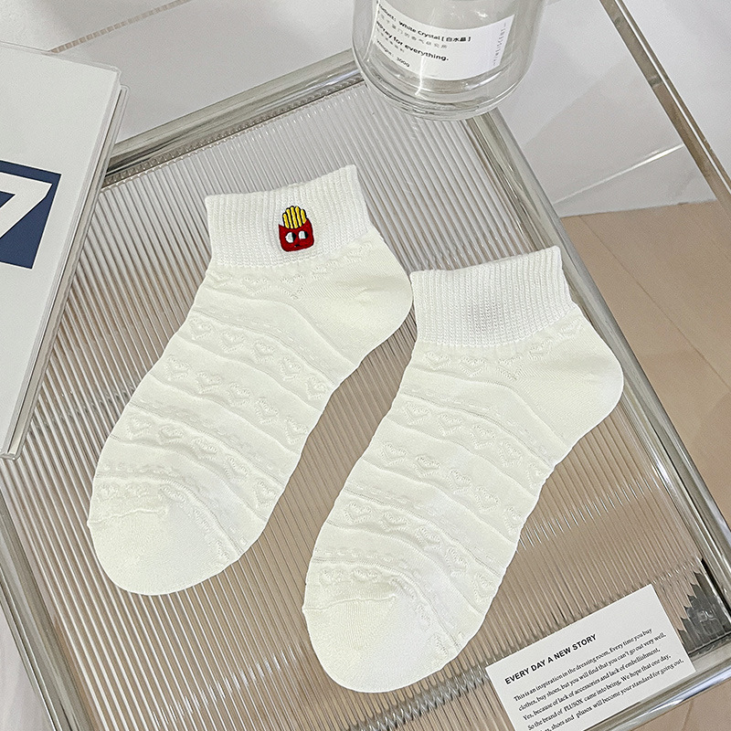 socks women's socks summer thin white japanese cute embroidered low cut socks breathable socks ins tide summer women's boat socks Item Picture