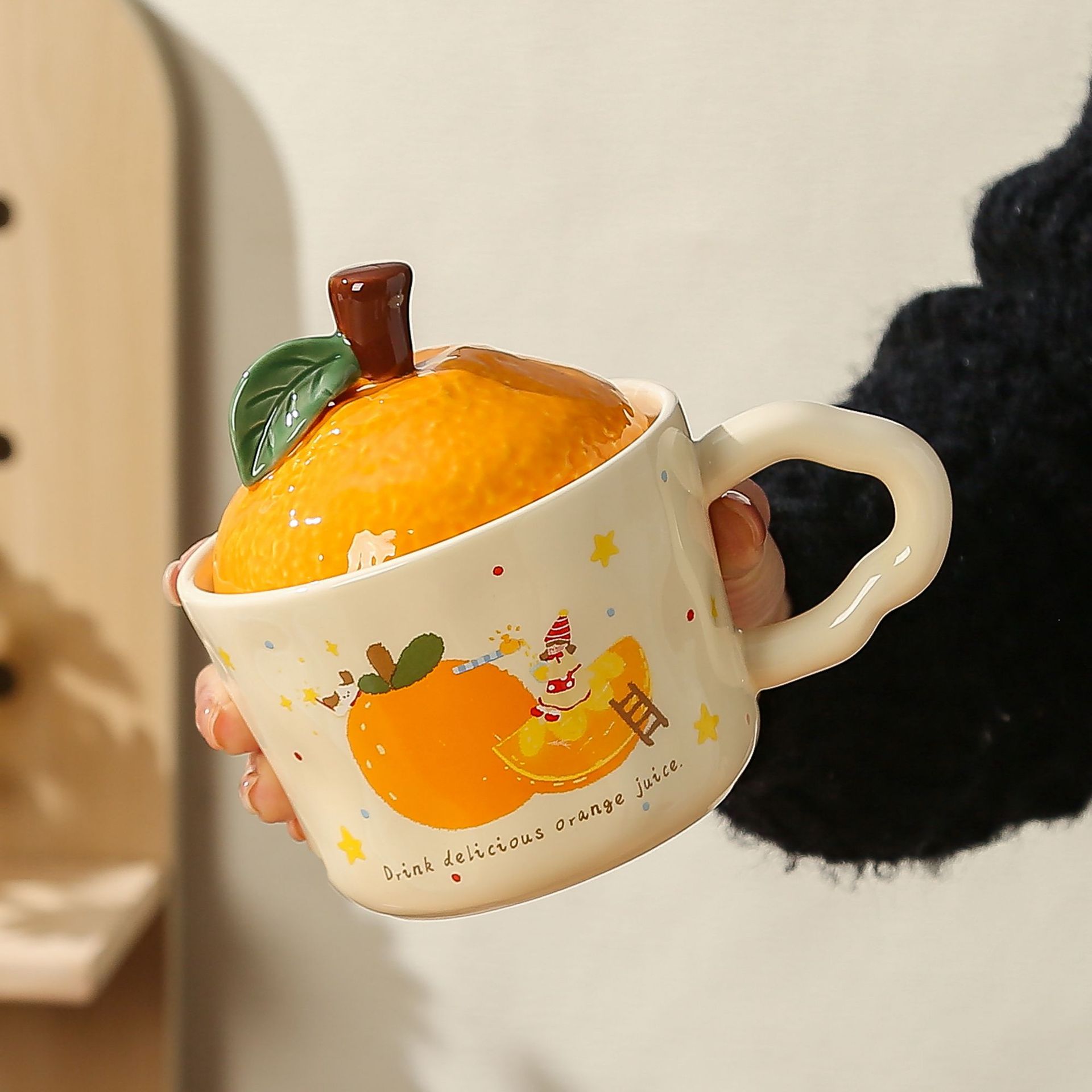 lucky orange ceramic cup cute mug with lid new year gift portable box office water glass Specification drawing