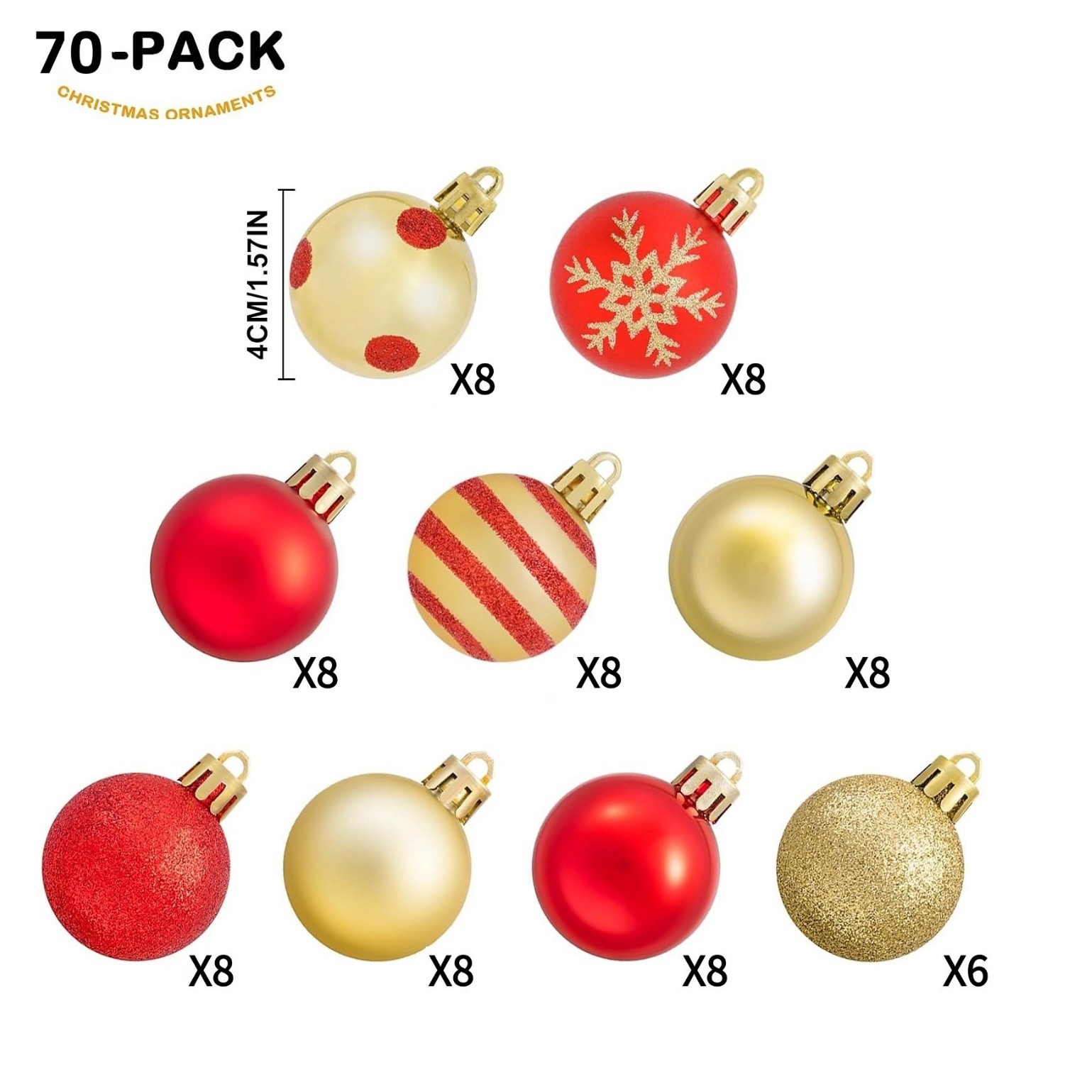 cross-border new arrival christmas decorations christmas tree pendant 4cm christmas ball 70 christmas plastic ornament ball pendant full figure