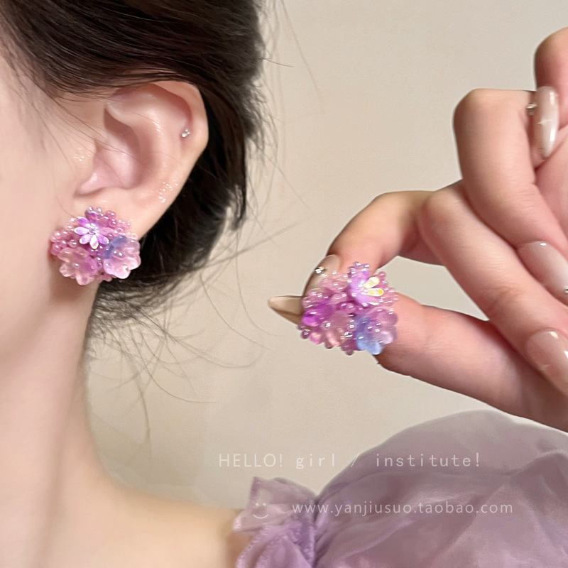 fairy butterfly flowers collection ~ sterling silver needle light luxury finely inlaid stud earrings female 2025 new popular yiwu earrings Specification drawing