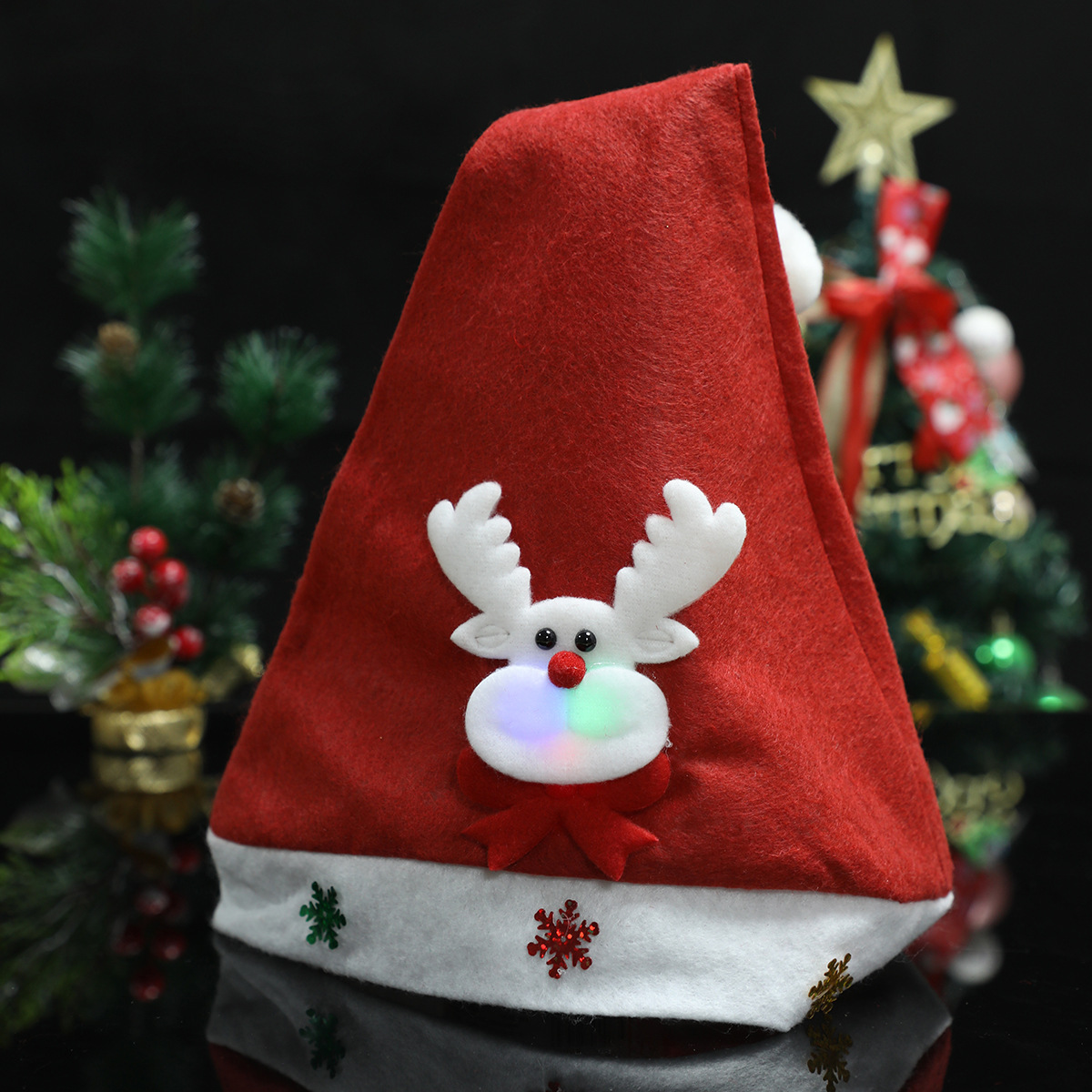factory direct sales christmas hat non-woven cartoon with lights christmas hat christmas decorations small gifts wholesale details Picture
