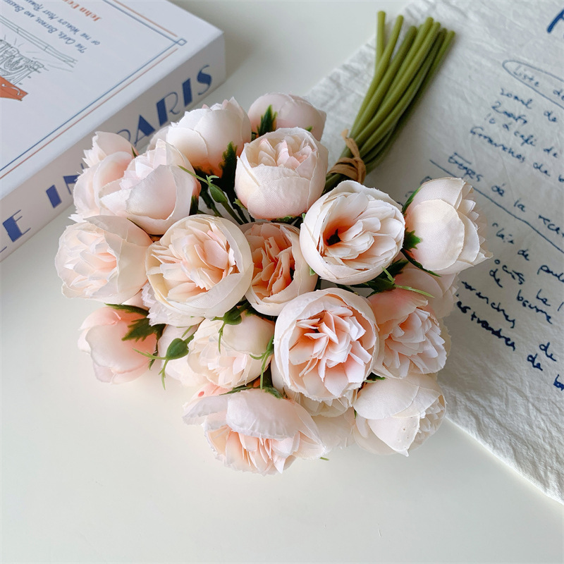 douyin online influencer hot sale 27 small peony bouquet plus bottle artificial/fake flower furnishings living room decoration Application Scenario