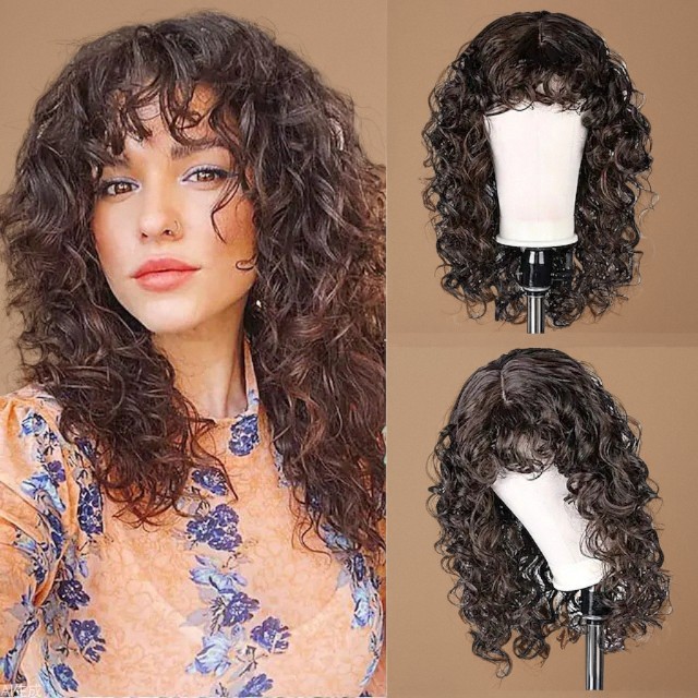 european and american ladies wig women's brown black small curly long curly hair african black chemical fiber full-head wig whole top full figure