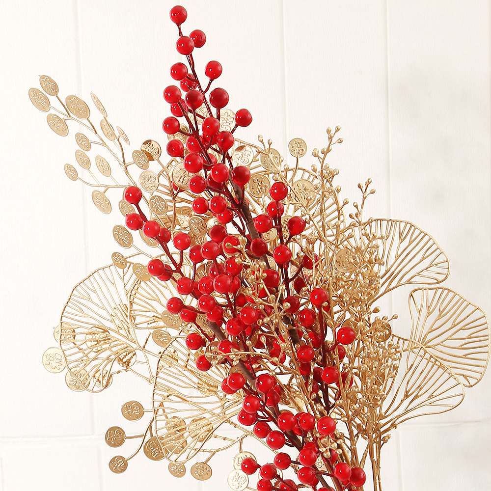 golden eucalyptus ginkgo leaf artificial flower golden leaf christmas flower new year flower pot diy material plastic flowers Application Scenario