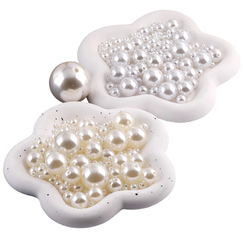 handmade diy with hole scattered beads beaded jewelry accessories beads bracelet necklace pearl beige straight hole imitation pearl Specification drawing