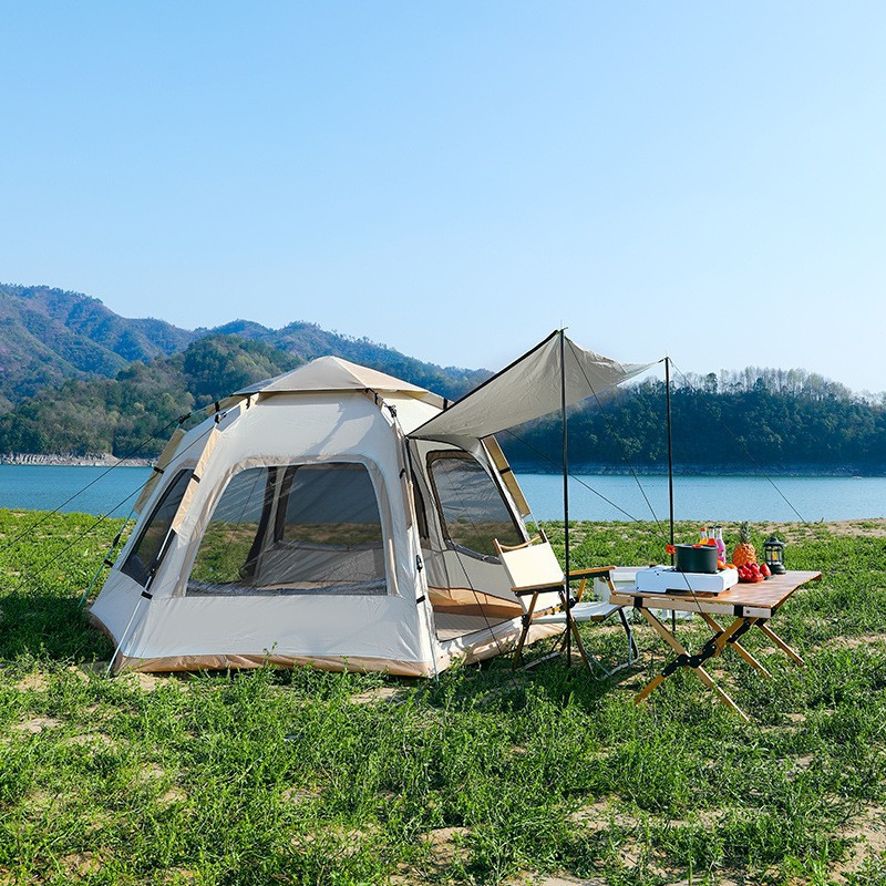 outdoor tent 5-8 people automatic quickly open large space hexagonal sun protection rain proof family outdoor camping tent full figure