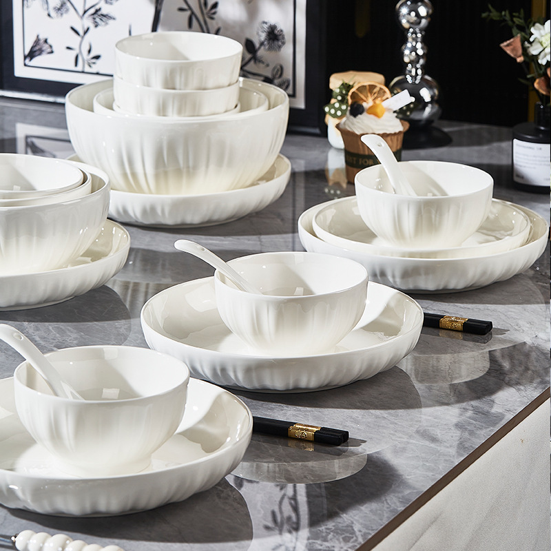 underglaze tableware bowl and dish set household jingdezhen pure white 2024 simple ceramic bowl and plate advanced housewarming new Specification drawing