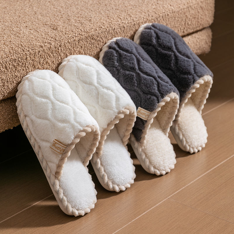 cixi cotton slippers women's spring autumn winter household indoor non-slip home warm couple winter velvet men details Picture