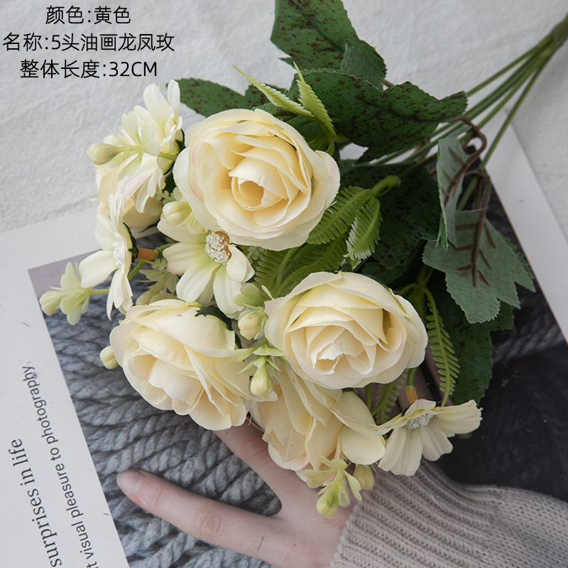 crafts wholesale rose bouquet factory fake flower green plant wedding celebration decoration cross-border mw81110 full figure