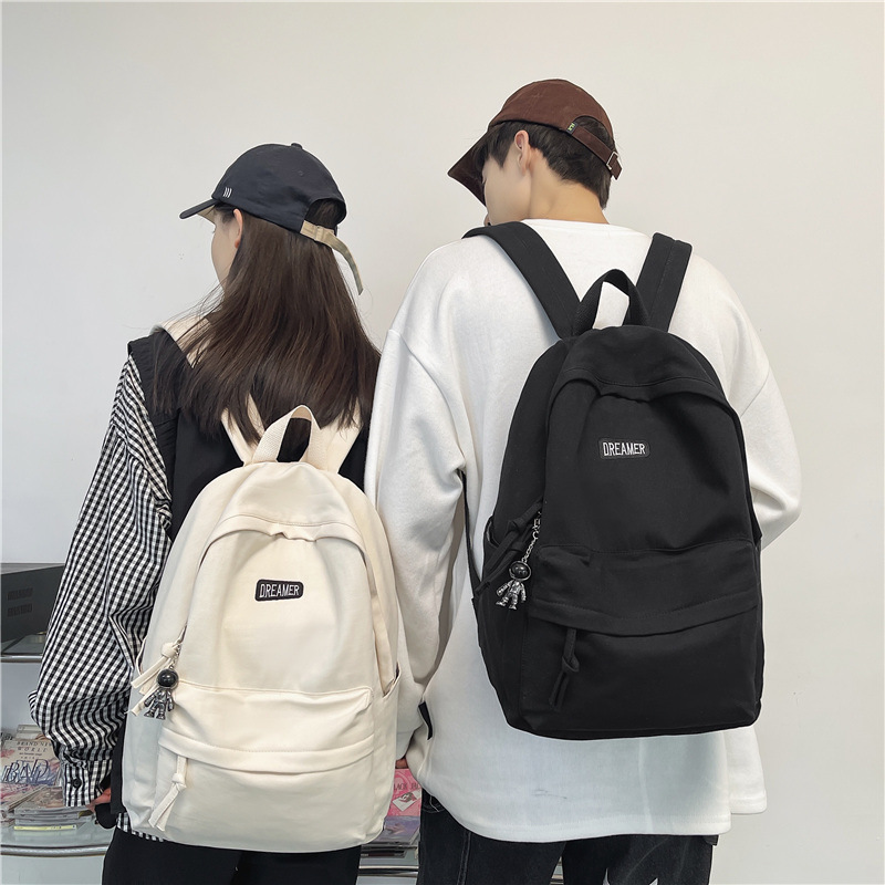 simple solid color casual large capacity backpack college students bag ins good-looking harajuku couple campus backpack full figure