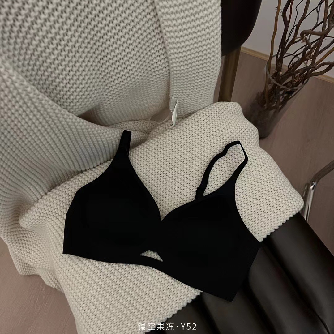 thin hollow jelly soft support fixed cup underwear women's seamless lifting small chest push up breast holding backless bra Specification drawing