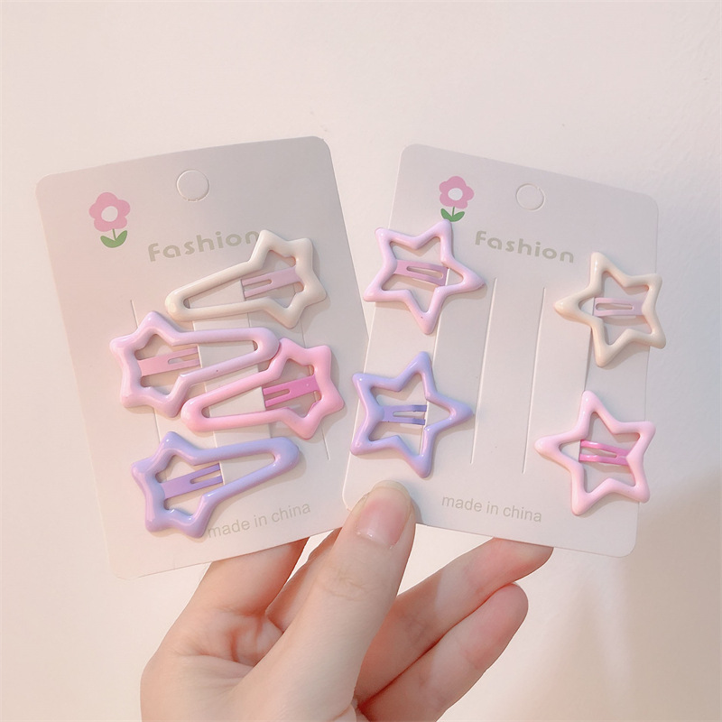 gradient fancy pink star hairpin internet celebrity side broken hair bangs bb clip girl heart joker hairclip headdress full figure