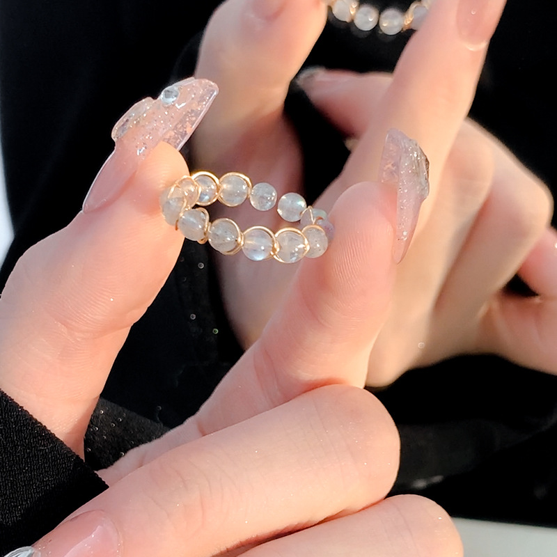 natural stone tourmaline ring female special-interest design high sense simple bracelet ring retro little finger ring open index finger ring female full figure