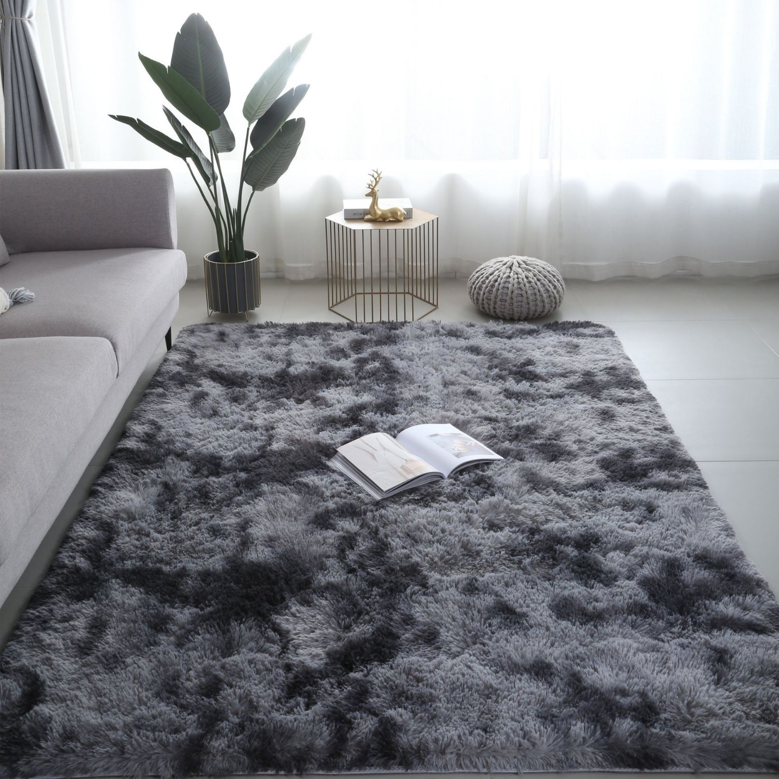 tie-dyed gradient long velvet carpet living room coffee table pad bedside long wool washable full bedroom nordic ins details Picture