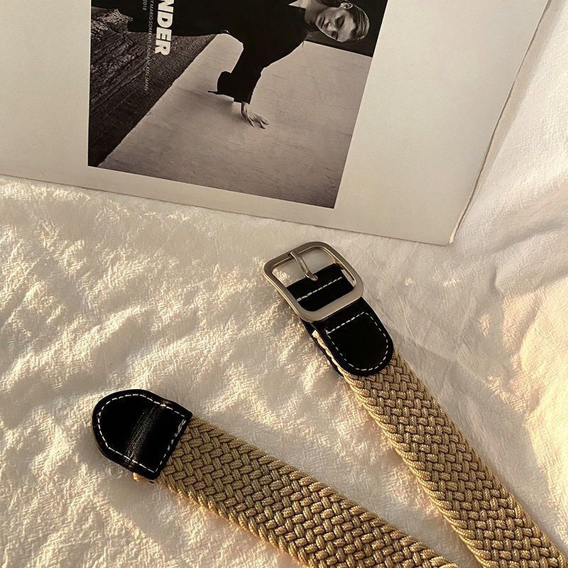 woven stretch casual men's belt alloy punch-free pin buckle elastic women's canvas trendy belt Specification drawing