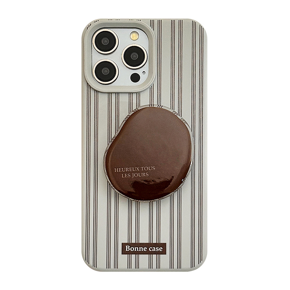 high-grade ins striped iphone16 phone case apple 14 retro brown bracket 15pro max suitable for 13 soft Item Picture