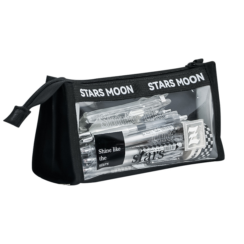 triangle transparent pencil case good-looking student minimalist girls primary school students children's stationery box multi-layer partitioned pencil box Item Picture