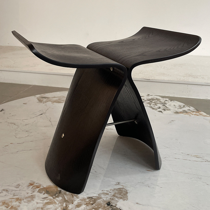 butterfly stool creative household minimalist curved wood low stool walnut wood solid wood bending plate log chair shoe changing stool Specification drawing