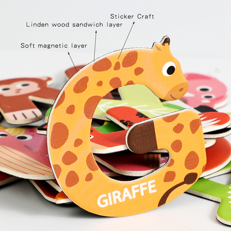 CPC CE EN71 Children's Early Education Magnetic Puzzle, 26-letter animal number stickers, 3-6 years old kindergarten cognitive and educational toys, fridge magnets, drawing boards, magnetic stickers Item Picture
