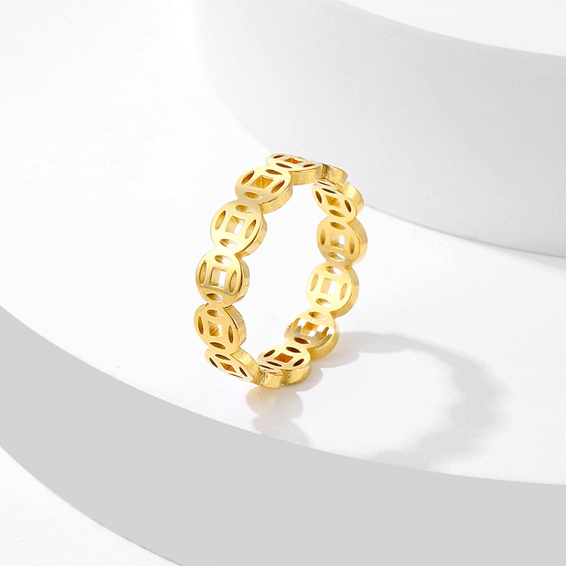 titanium steel copper coin ring female lucky hollow coin ring wangcai ornament male lucky chinese style can't quit color Application Scenario