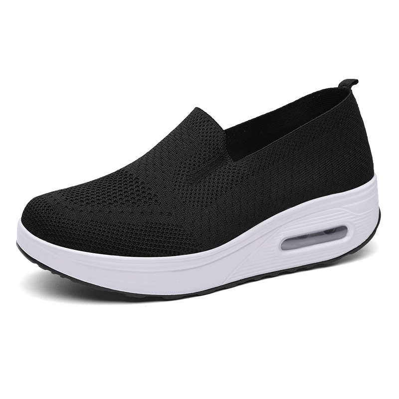 foreign trade 2025 large size women's shoes solid color breathable flyknit shoes slip-on women's sneakers socks mouth casual shoes Specification drawing