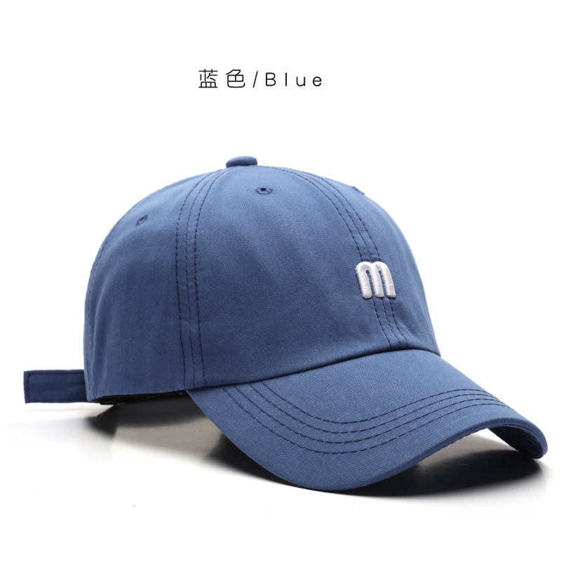 hat m letter embroidered peaked cap men's all-match curved brim cotton soft top sun hat fashion simple women's baseball cap full figure