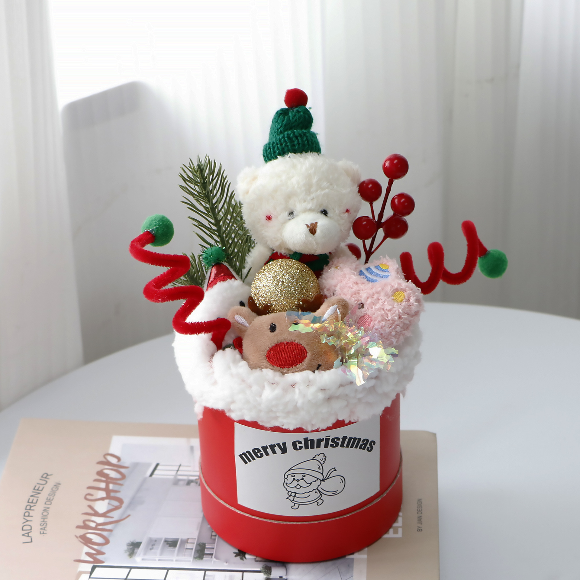 christmas gift hug tube plush doll bouquet for girlfriend girlfriend creative bear gift details Picture