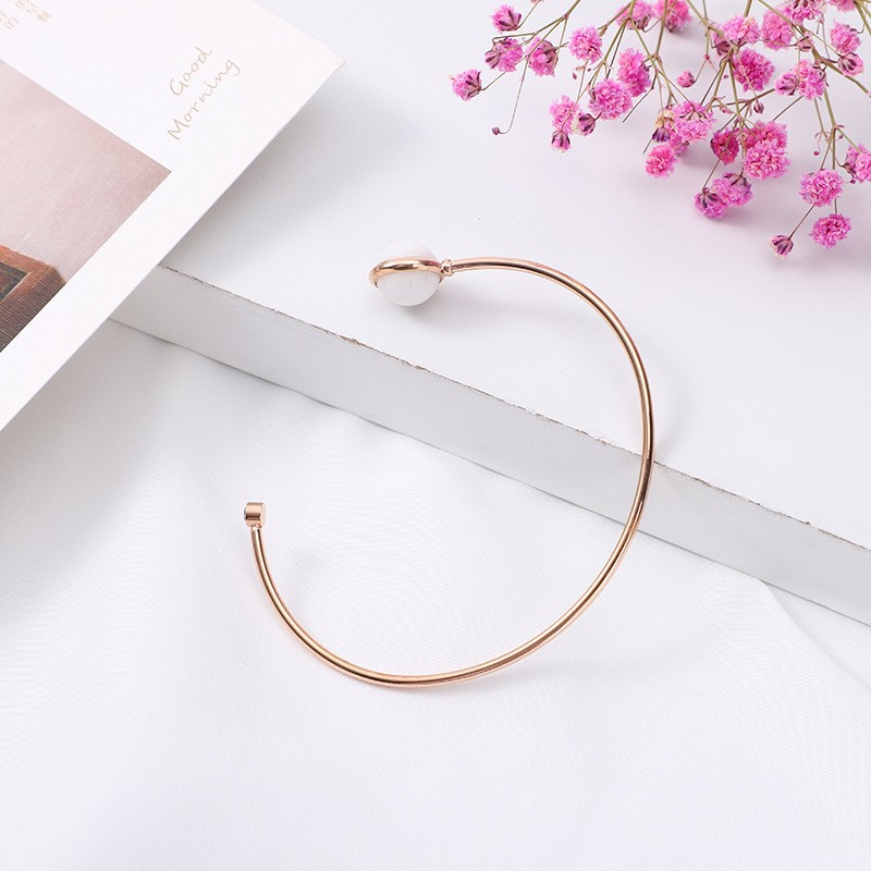 synthetic bead bracelet titanium steel no fading open adjustable simple high-grade light luxury round ring open cross-border full figure
