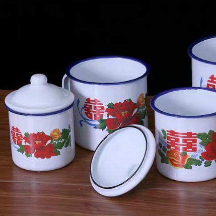 custom enamel nostalgic flower enamelled cup mug enamelled cup production and processing old enamel advertising cup manufacturer details Picture
