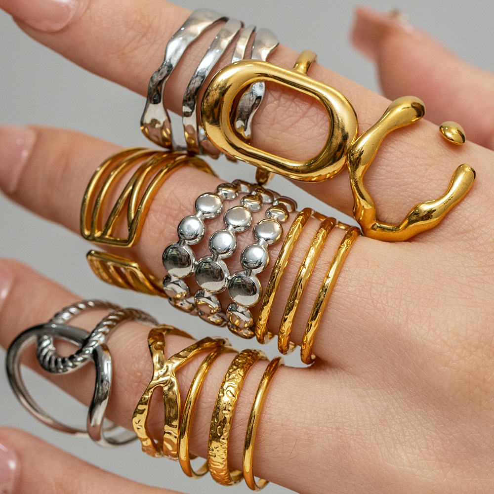 european and american ins style high-grade simple gold steel series stainless steel simple bracelet ring ornament wholesale details Picture