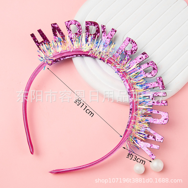 english letters sequins headband party decoration birthday hat korean style colorful girl headband wholesale Specification drawing