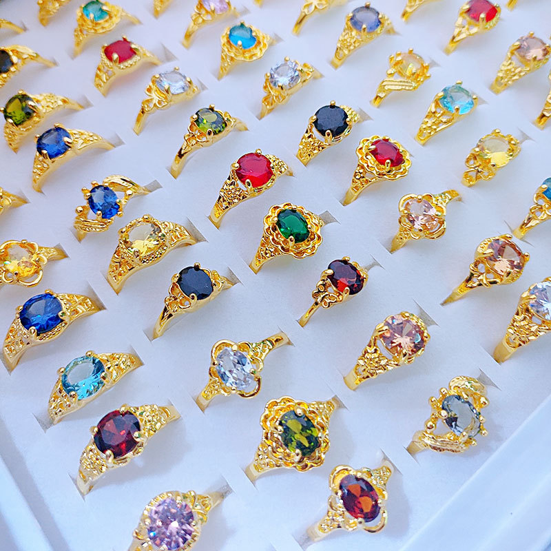 cross-border e-commerce ornament classic 4-claw crystal zircon ring electroplated golden middle east africa export hand jewelry full figure