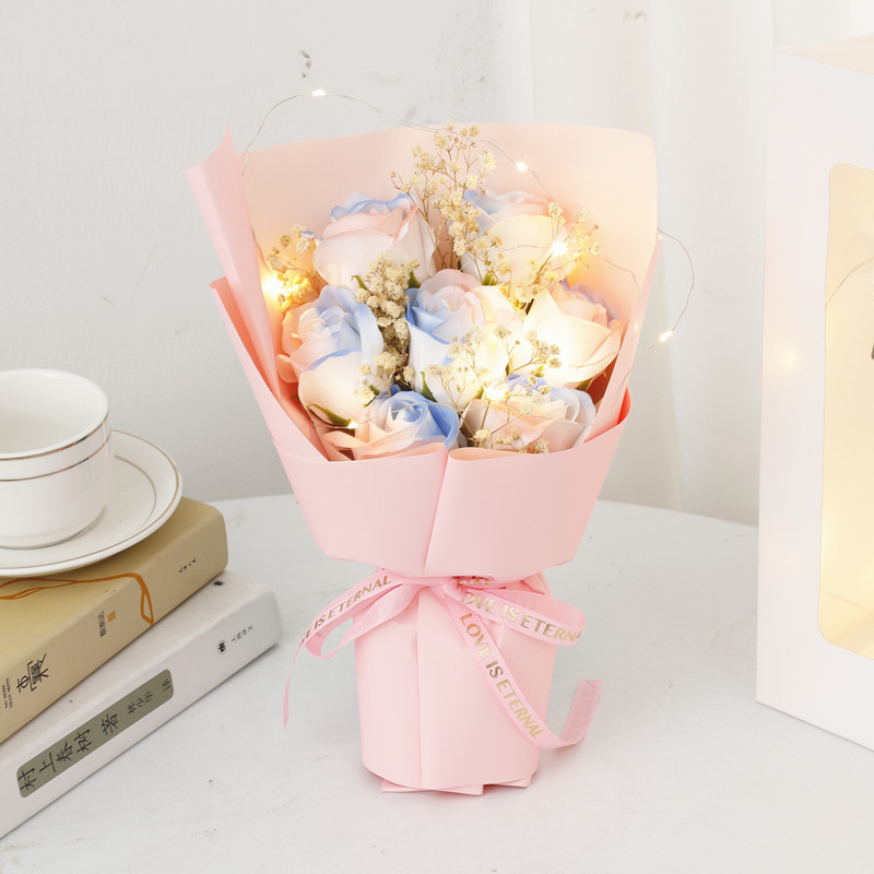 national day mid-autumn festival simulation ice crushing blue rose soap flower starry sky dried flower gift for boyfriend or girlfriend wife birthday gift Specification drawing