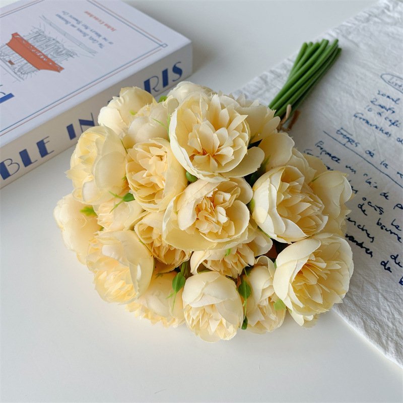 douyin online influencer hot sale 27 small peony bouquet plus bottle artificial/fake flower furnishings living room decoration details Picture