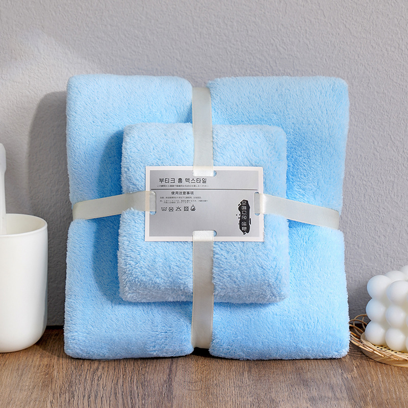 towels set coral fleece covers welfare gift thickened bath towel absorbent wholesale towels two-piece set full figure