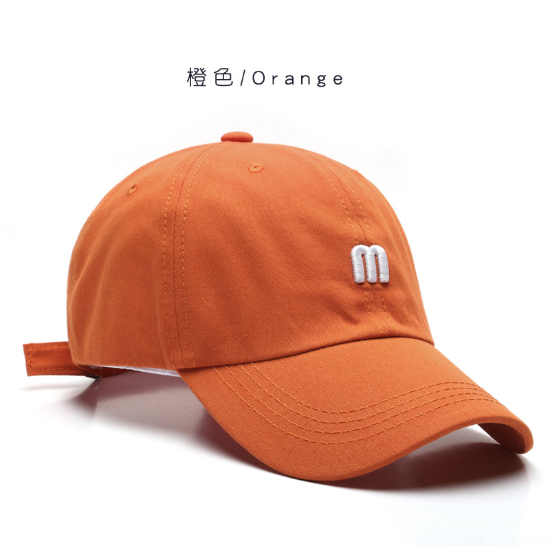 hat m letter embroidered peaked cap men's all-match curved brim cotton soft top sun hat fashion simple women's baseball cap Item Picture