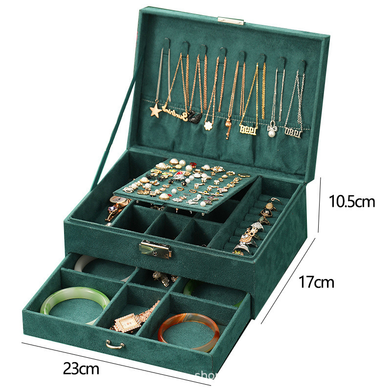 cross mirror new flannel retro jewellery box korean jewelry storage box multi-layer large capacity jewelry box wholesale full figure