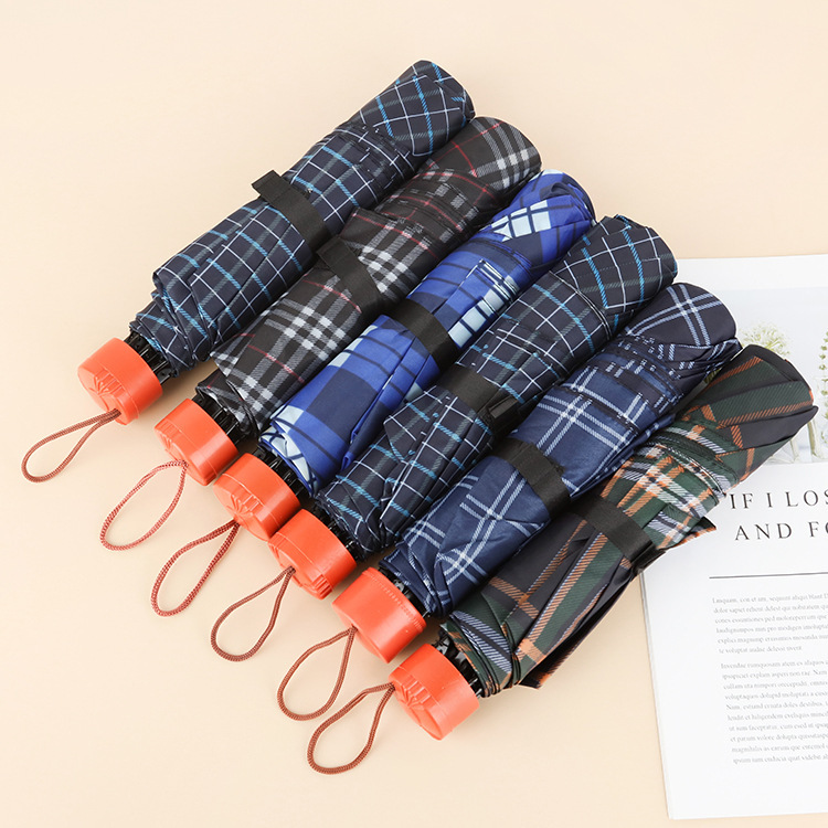 umbrella oversized three people checkered umbrella ten bones triple folding umbrella reinforced bold foldable and portable men and women business wholesale full figure