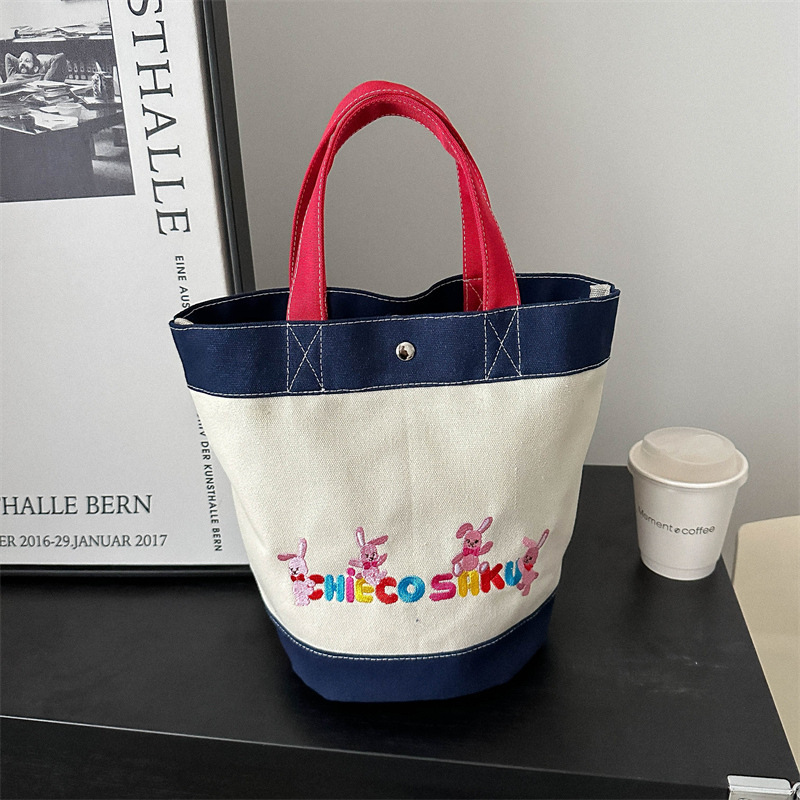 miki portable canvas bag cartoon bear embroidery color matching mummy bag wedding shop hand gift baby bag handbag details Picture