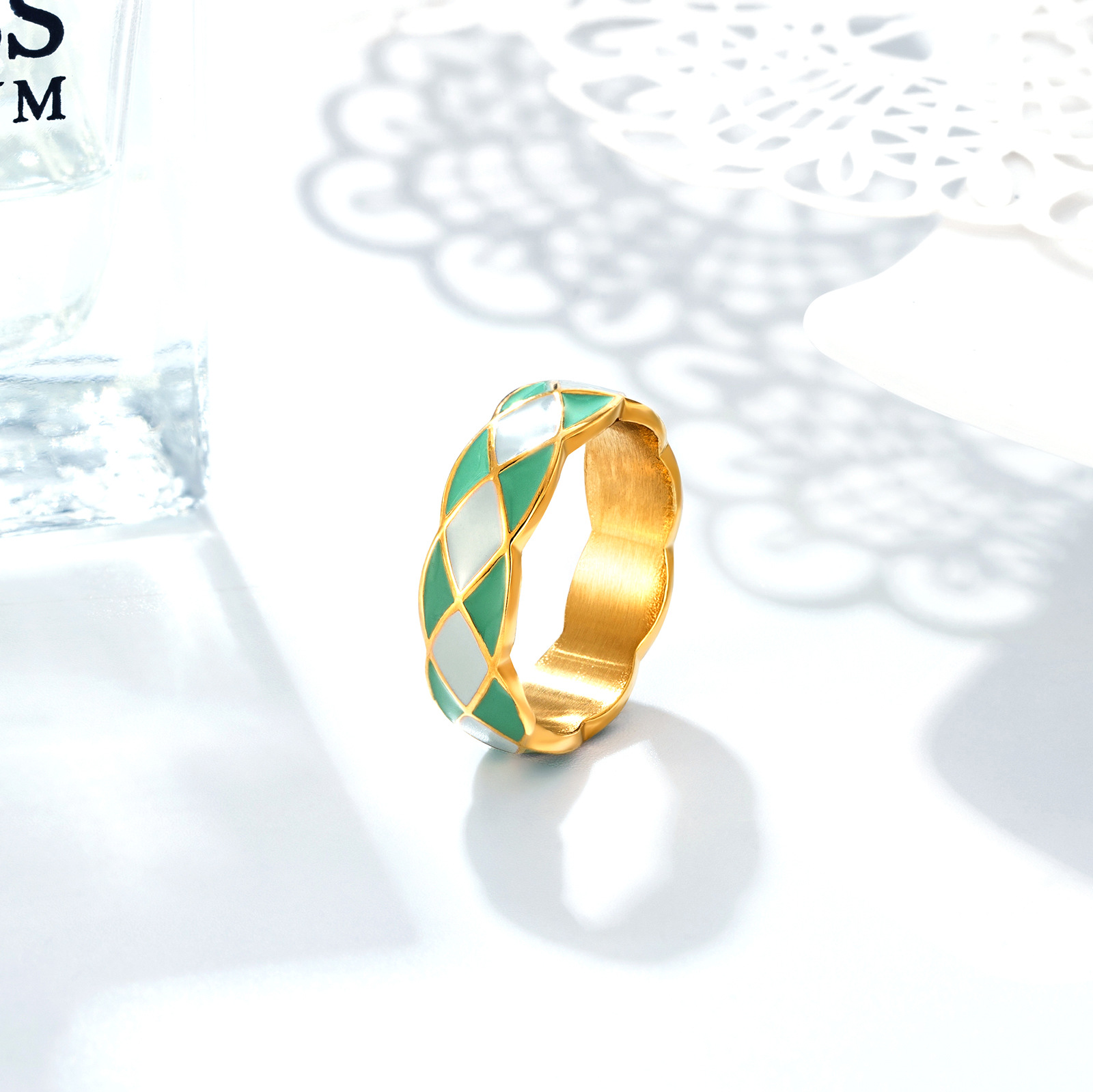 non-fading classic style diamond titanium steel rose gold pigment ring index finger female light luxury high-grade design niche Item Picture