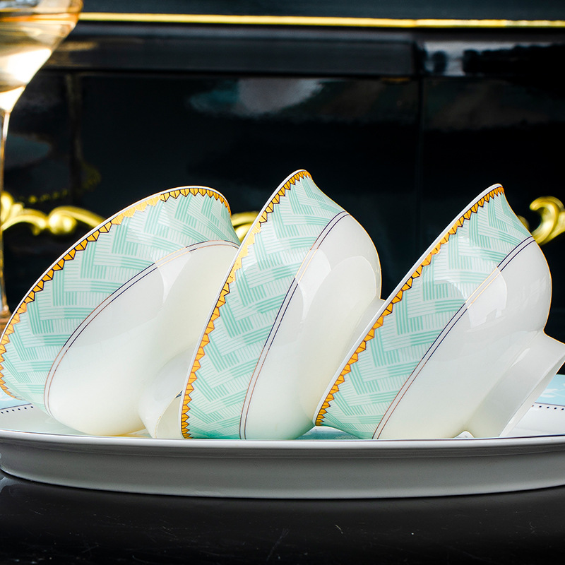jingdezhen ceramic bowl household anti-scald tall bowl rice bowl noodle bowl simple and light luxury bone china bowl gift set Specification drawing