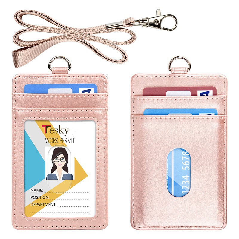 polyurethane card holder card holder coin purse women's high sense wallet badge with lanyard multiple card slots simple anti-degaussing card holder details Picture